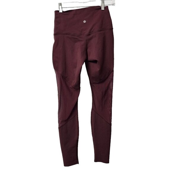 LULULEMON Maroon Wunder Under Full Length Leggings Yoga Pants Side Mesh 6? 8? - Picture 1 of 13